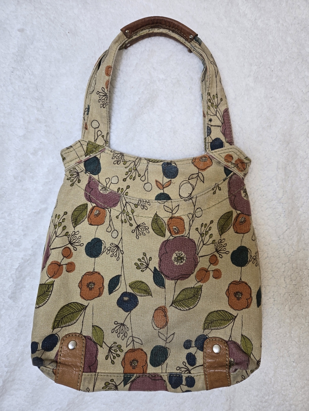 Fossil Floral Shoulder Bag Purse Canvas Deep Pockets - Picture 4 of 8